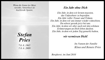 Todesanzeige von Stefan Pries von Westfälische Nachrichten