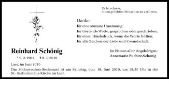 Todesanzeige von Reinhard Schönig von Westfälische Nachrichten