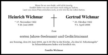 Todesanzeige von Gertrud Wichmar von Westfälische Nachrichten