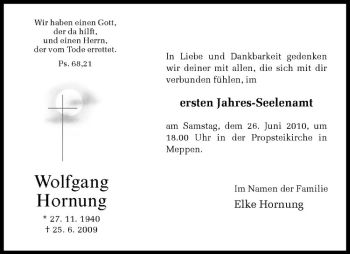 Todesanzeige von Wolfgang Hornung von Westfälische Nachrichten