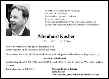 Todesanzeige von Meinhard Kusber von Westfälische Nachrichten