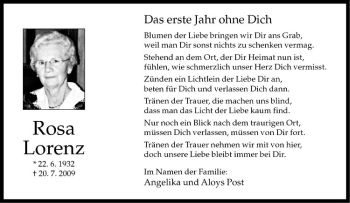 Todesanzeige von Rosa Lorenz von Westfälische Nachrichten