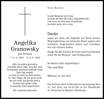 Todesanzeige von Angelika Granowsky von Westfälische Nachrichten