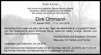 Todesanzeige von Dirk Ortmann von Westfälische Nachrichten