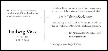 Todesanzeige von Ludwig Voss von Westfälische Nachrichten