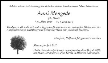 Todesanzeige von Anni Mengede von Westfälische Nachrichten