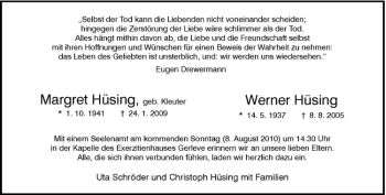 Todesanzeige von Margret Hüsing von Westfälische Nachrichten
