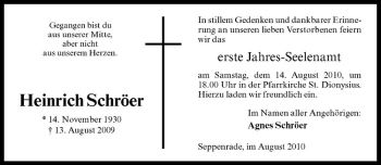 Todesanzeige von Heinrich Schröer von Westfälische Nachrichten