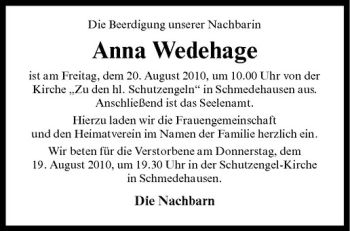 Todesanzeige von Anna Wedehage von Westfälische Nachrichten