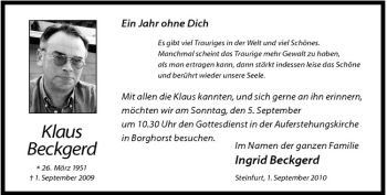 Todesanzeige von Klaus Beckgerd von Westfälische Nachrichten