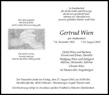 Todesanzeige von Gertrud Wien von Westfälische Nachrichten