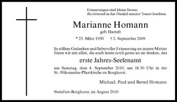 Todesanzeige von Marianne Homann von Westfälische Nachrichten