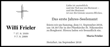 Todesanzeige von Willi Frieler von Westfälische Nachrichten