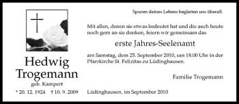 Todesanzeige von Hedwig Trogemann von Westfälische Nachrichten