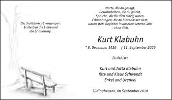 Todesanzeige von Kurt Klabuhn von Westfälische Nachrichten