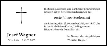 Todesanzeige von Josef Wagner von Westfälische Nachrichten