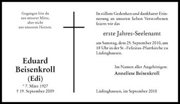 Todesanzeige von Eduard Beisenkroll von Westfälische Nachrichten