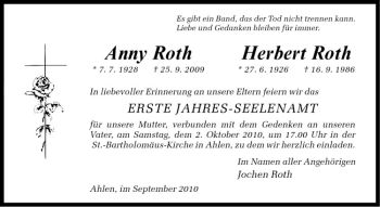 Todesanzeige von Herbert Roth von Westfälische Nachrichten