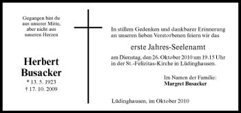 Todesanzeige von Herbert Busacker von Westfälische Nachrichten
