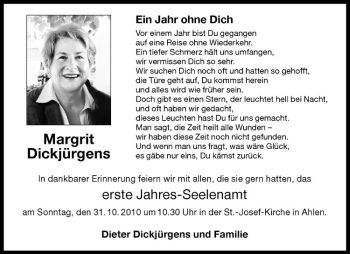 Todesanzeige von Margrit Dickjürgens von Westfälische Nachrichten