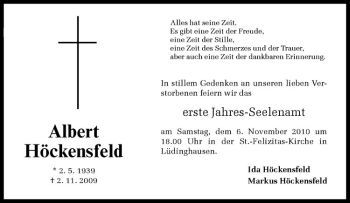 Todesanzeige von Albert Höckensfeld von Westfälische Nachrichten