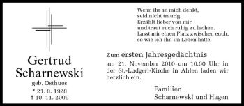 Todesanzeige von Gertrud Scharneski von Westfälische Nachrichten