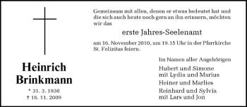 Todesanzeige von Heinrich Brinkmann von Westfälische Nachrichten