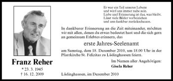 Todesanzeige von Franz Reher von Westfälische Nachrichten