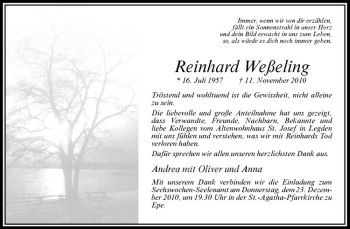 Todesanzeige von Reinhard Weßeling von Westfälische Nachrichten