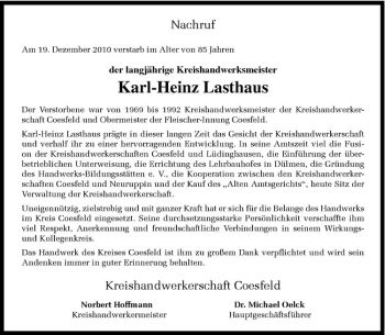 Todesanzeige von Karl-Heinz Lasthaus von Westfälische Nachrichten