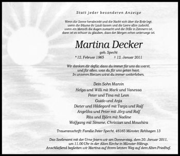 Todesanzeige von Martina Decker von Westfälische Nachrichten