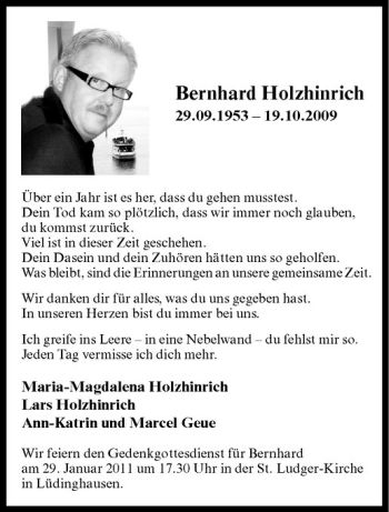 Todesanzeige von Bernhard Holzhinrich von Westfälische Nachrichten