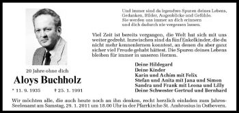 Todesanzeige von Aloys Buchholz von Westfälische Nachrichten