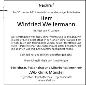 Todesanzeige von Winfried Wellermann von Westfälische Nachrichten