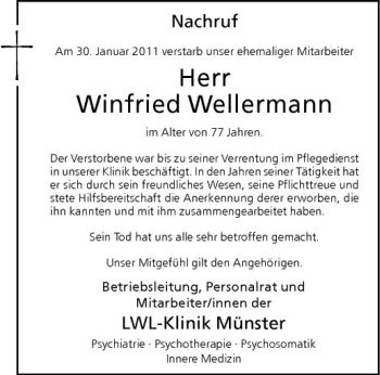 Todesanzeige von Winfried Wellermann von Westfälische Nachrichten