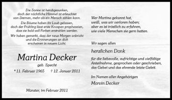 Todesanzeige von Martina Decker von Westfälische Nachrichten