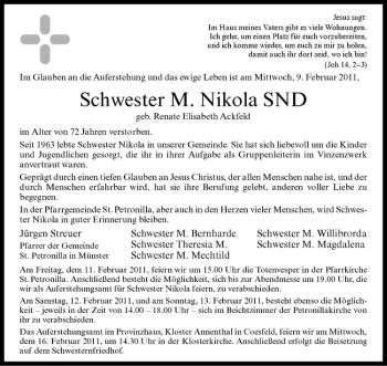 Todesanzeige von Renate Elisabeth Ackfeld von Westfälische Nachrichten