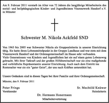 Todesanzeige von Renate Elisabeth Ackfeld von Westfälische Nachrichten