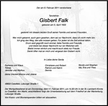 Todesanzeige von Gisbert Falk von Westfälische Nachrichten