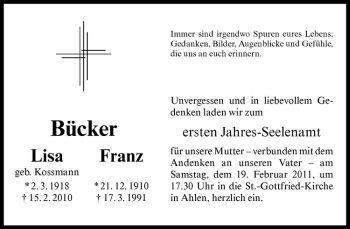 Todesanzeige von Franz Bücker von Westfälische Nachrichten