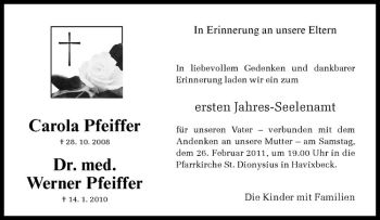 Todesanzeige von Werner Pfeiffer von Westfälische Nachrichten