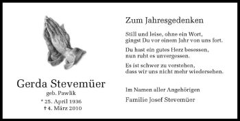 Todesanzeige von Gerda Stevemüer von Westfälische Nachrichten