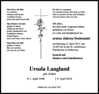 Todesanzeige von Ursula Laagland von Westfälische Nachrichten