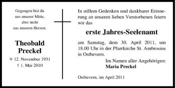Todesanzeige von Theobald Preckel von Westfälische Nachrichten