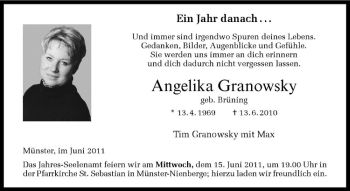 Todesanzeige von Angelika Granowsky von Westfälische Nachrichten