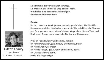 Todesanzeige von Odette Khoury von Westfälische Nachrichten