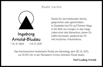 Todesanzeige von Ingeborg Arnold-Bludau von Westfälische Nachrichten