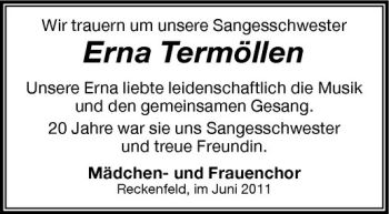 Todesanzeige von Erna Termöllen von Westfälische Nachrichten