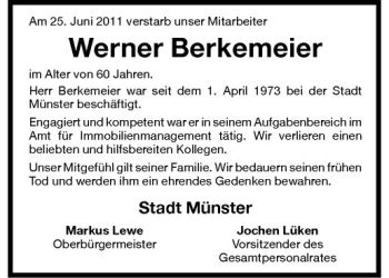 Todesanzeige von Werner Berkemeier von Westfälische Nachrichten