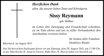 Todesanzeige von Sissy Reymann von Westfälische Nachrichten